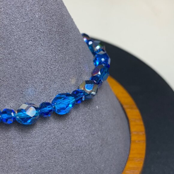 Sterling Silver 925 Blue Faceted Glass Beads Sterling Silver Toggle Clasp 7.5" - Picture 2 of 9